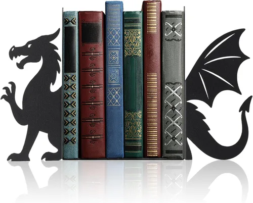 Vista 17 de Geelin Juego de 2 sujetalibros de metal con diseño de murciélago gótico para estantes, estantería, oficina en casa, escritorio, decoración