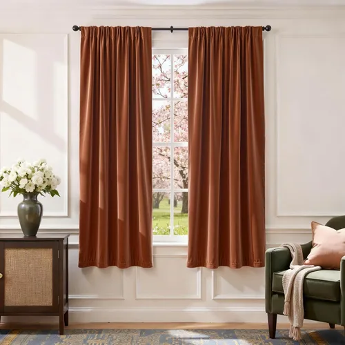 Vista 144 de Lazzzy Cortinas opacas de terciopelo beige de 84 pulgadas de largo con aislamiento térmico para oscurecer la habitación, cortinas forradas de lujo