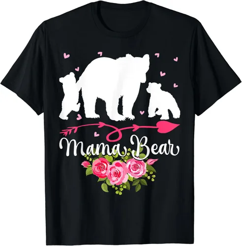 Vista 2 de Camiseta linda para el Día de la Madre Mamá Oso con 2 Cachorros, Negro