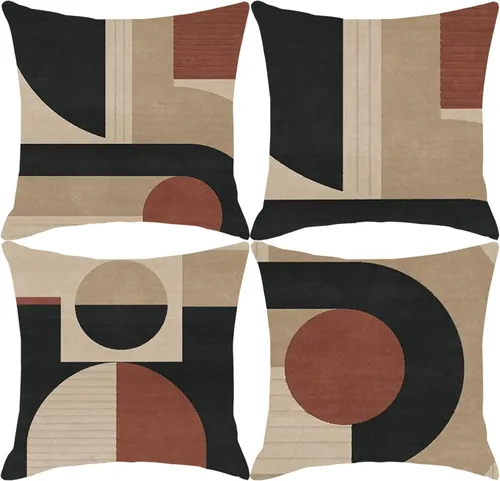 Vista 10 de Juego de 4 fundas de almohada geométricas abstractas de 18 x 18 pulgadas, color negro y gris, fundas cuadradas decorativas para sofá Abstracto 2