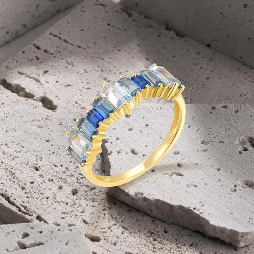 Vista 3 de Santuzza Anillo rectangular de plata de ley 925 con diseño geométrico de espinela azul degradado para mujer