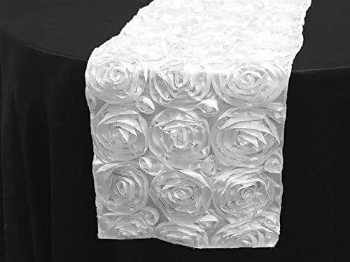 Vista 4 de Runner Linen Factory - Mantel rectangular de satén 3D con roseta grandiosa para decoración de bodas, fiestas y eventos de Runner Linen Factory Rosa
