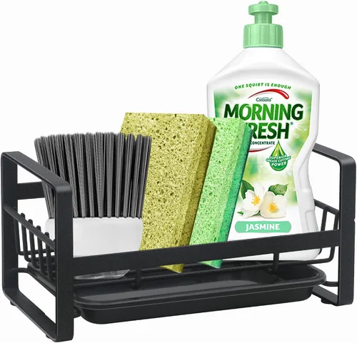 Vista 6 de Soporte de esponja de cocina para fregadero, organizador de fregadero de cocina, escurridor de bandeja de fregadero, trapos de platos, cepillo