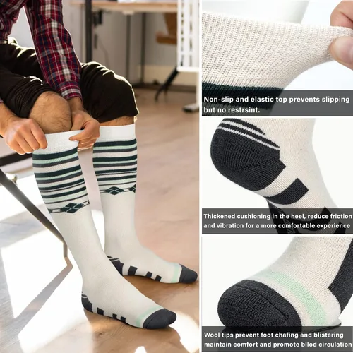 Vista 5 de Calcetines de esquí de lana merina térmicos hasta la rodilla para invierno snowboard deportes para hombres y mujeres