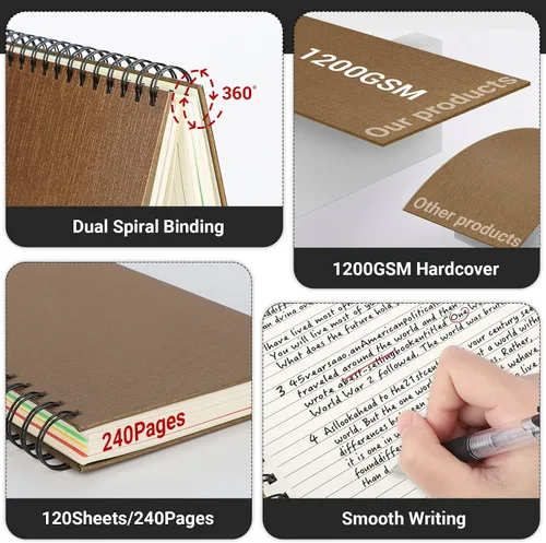 Vista 4 de EUSOAR Cuaderno de espiral de 5 materias, 3 piezas B5 de 7.3 x 10.2 pulgadas, bloc de escritura con rayas universitarias, tapa dura gruesa, 100 GSM
