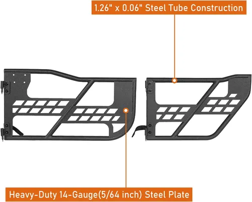 Vista 7 de Hooke Road para puertas de trail offroad de tubo de acero Jeep JK Compatible con Jeep Wrangler JK Unlimited 4 puertas Sahara Rubicon Sport 2007-2018