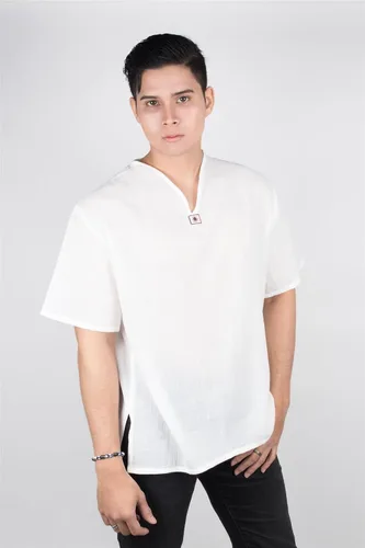 Vista 2 de Lofbaz - Camisa para hombre, 100 % algodón, cuello en V, camisa playera o estilo yoga