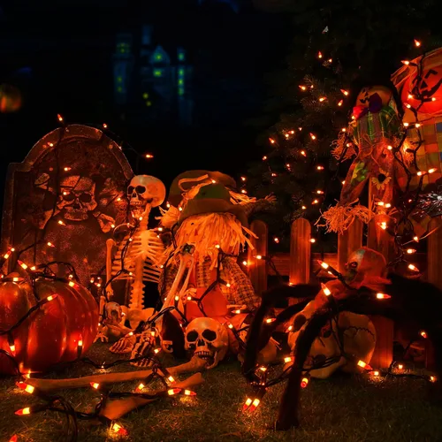Vista 4 de ODEETRONIC Candy Corn - Luces de Halloween de 21.63 pies, juego de 100 luces incandescentes conectables, 120 V, certificado UL, luz de Halloween