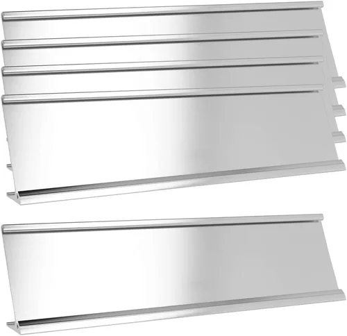 Vista 7 de ExcelMark Soporte de placa de identificación de aluminio de 2 x 8 pulgadas para escritorio, soporte de letrero de puerta de negocios de oficina Negro