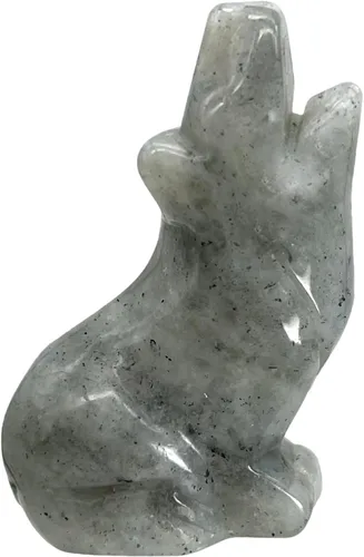 Vista 4 de Estatuas de lobo aullador de piedra de aventurina verde, 2 pulgadas, tallada a mano, animales sentados, lobos sentados, escultura de cristal curativo