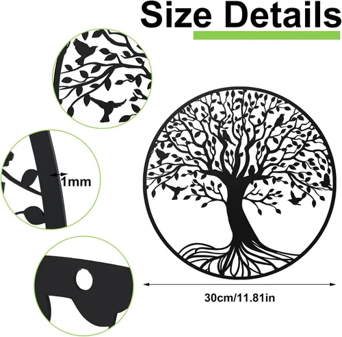 Vista 3 de Demissle Arte de pared de metal árbol de la vida de 11.8 pulgadas para colgar en la pared, árbol genealógico, esculturas colgantes de jardín
