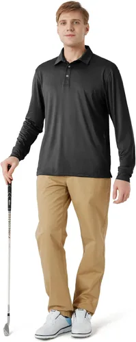 Vista 2 de NAVISKIN Camisas polo para hombre, de secado rápido, UPF 50, manga larga y corta, que absorben la humedad