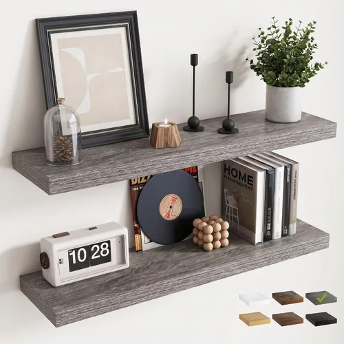 Vista 13 de 16 Inch Floating Shelves for Wall 2 Pack, 8"D Wood Grain Bathroom Shelves Acabado negro