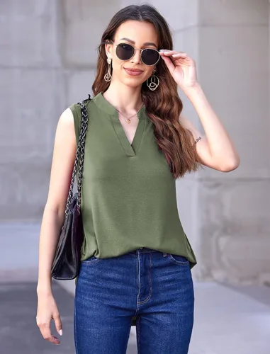 Vista 5 de Halife - Blusa larga sin mangas con estampado floral para mujer, con cuello en V, tipo túnica
