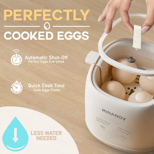Vista 4 de Onsen Tamago - Olla eléctrica para huevos con apagado automático y alarma, máquina para hacer huevos duros, hervidos suaves, al vapor, Onsen Tamago