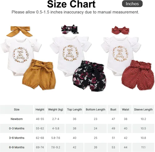 Vista 7 de PATPAT Conjunto de 3 piezas de ropa para bebé niña recién nacida con volantes y diadema
