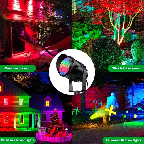 Vista 3 de Focos RGB para exteriores, foco RGB de 12 W, luces de paisaje que cambian de color para patio, jardín, camino, 120 V, impermeable, iluminación