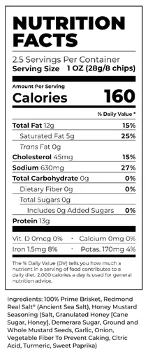 Vista 3 de BEEFY Meat Chips - Mostaza Miel - 2.5oz. 100% Prime Brisket. 13g de proteína por onza.