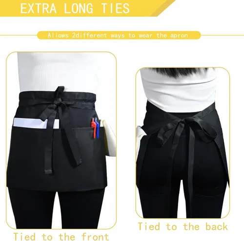 Vista 3 de Server Waitress Waist Apron 3-Pocket Half Aprons