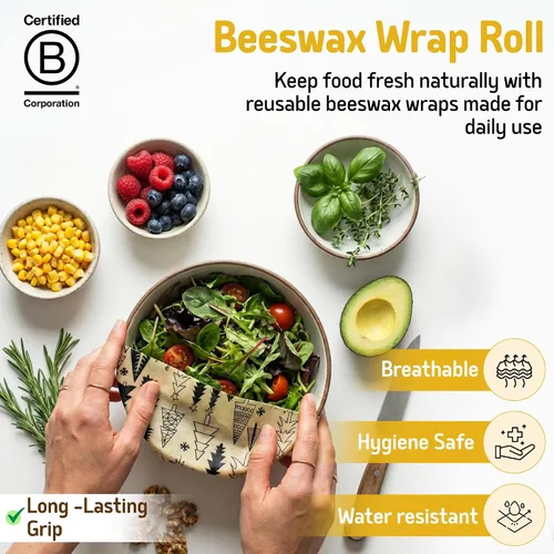 Vista 2 de SUPERBEE Envolturas reutilizables de cera de abeja para alimentos, rollo de cera de abeja XL (35 x 13 pulgadas), papel de envoltura de abejas