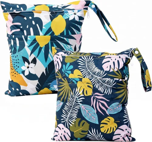 Vista 16 de 2 bolsas de tela para pañales húmedos y secos, impermeables, reutilizables, con dos bolsillos con cremallera, para viajes, playa, piscina Negro