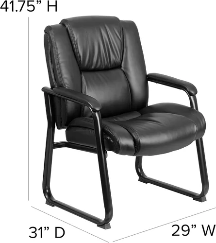 Vista 3 de Flash Furniture LeatherSoft - Silla de recepción ejecutiva con reposabrazos acolchados y base de trineo, silla lateral tapizada para sala de estar u
