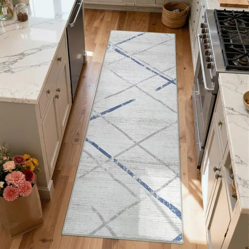 Vista 25 de jinchan - Tapete de pasillo marroquí de 2 x 6 pies con líneas, bohemio, lavable, para cocina, suave, geométrico, de lana sintética, antideslizante