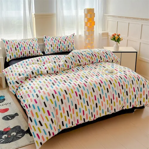 Vista 3 de LIWHENHAO Juego de funda de edredón a rayas arcoíris tamaño individual 100% algodón ropa de cama colorida azul rojo negro rayas de grafiti sobre