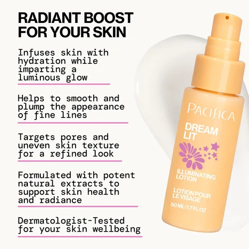 Vista 5 de Pacifica Dreamlit Loción Facial Iluminadora – Hidratante Brillante con Vitamina C y Niacinamida para un Rostro Radiante - Acabado Natural y Luminoso