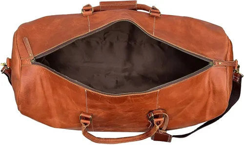 Vista 3 de 24 pulgadas cuero Duffel Bolsas para hombres y mujeres completo grano cuero viaje durante la noche fin de semana Bolsas de cuero deportes gimnasio
