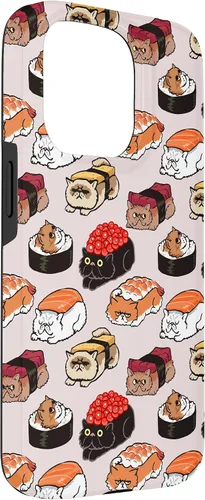 Vista 3 de Funda para iPhone 15 Pro Sushi con gato persa