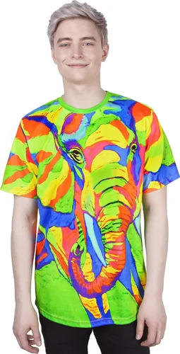 Vista 11 de aofmoka - Camiseta ultravioleta hecha a mano, reactiva a luz negra, con impresión decorativa Crema ácida