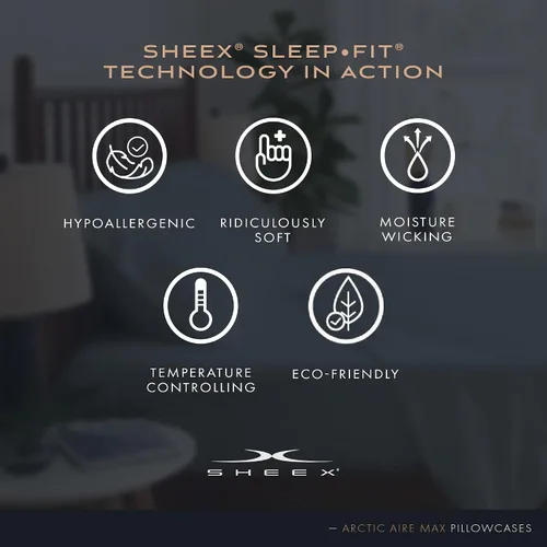 Vista 2 de SHEEX Arctic Aire Max - Juego de 2 fundas de almohada, suave y sedoso, Tencel Lyocell satinado, aloe, estándar