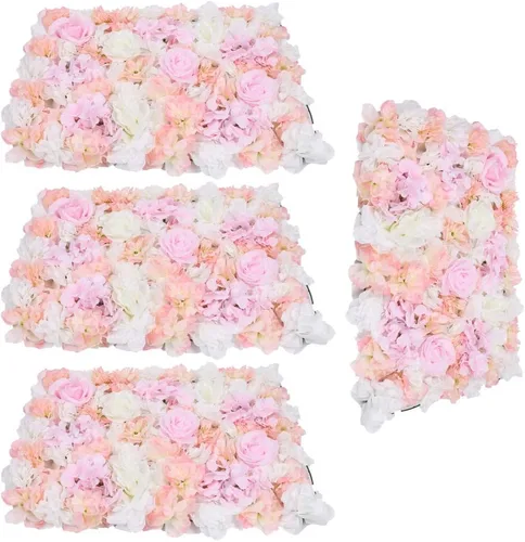 Vista 15 de Panel de pared de flores artificiales 3D, 24 x 16 pulgadas, 10 paneles de fondo de pared para exteriores, interiores, fiestas, bodas, día de San