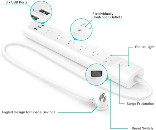 Vista 3 de Kasa Smart Paquete de regleta de enchufe HS300 y enchufe inteligente HS103P4 Controla electrodomésticos desde cualquier lugar