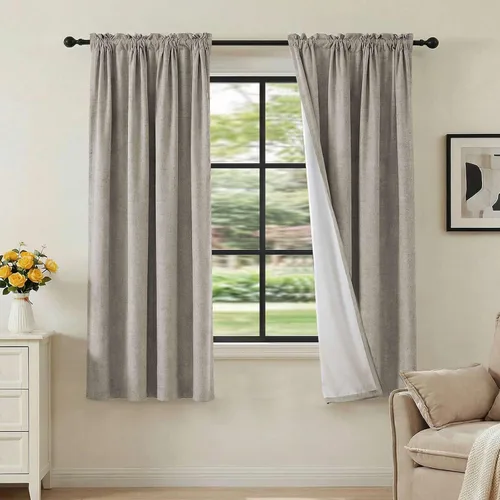 Vista 102 de H.VERSAILTEX Cortinas 100% opacas con aspecto de lino para dormitorio, bloqueo de luz completa, bolsillo para barra, cortinas de ventana gruesas