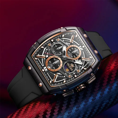 Vista 8 de OLEVS Men Watches Business Dress Chronograph Big Square Quartz Analog Male Watch Silicone Strap Waterproof Date Gift Mens Wrsit Watch Silver
