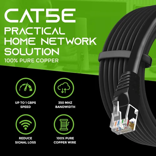 Vista 8 de GearIT Paquete de 20 cables de conexión Ethernet Cat5e de 1 pie - Cable de red LAN RJ45 sin enganches, color negro