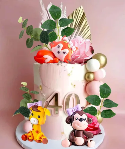 Vista 6 de JeVenis Decoración floral de animales de la selva para baby shower y fiesta de cumpleaños – Decoración para tartas de uno y dos salvajes para niñas