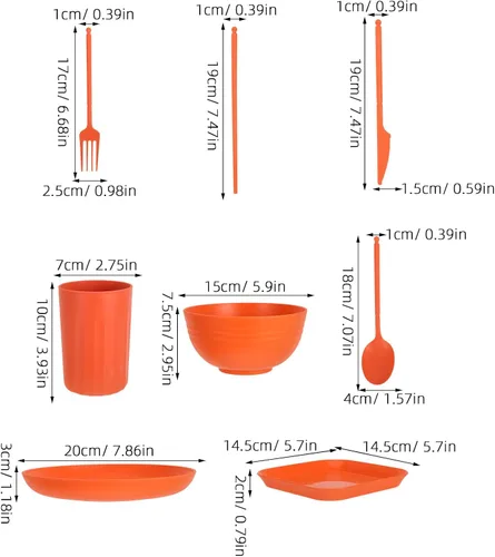 Vista 2 de Juego de vajilla de paja de trigo para 1 juego de vajilla portátil de fiesta con cuenco, taza, cuchara, palillos, suministros de cocina ligeros