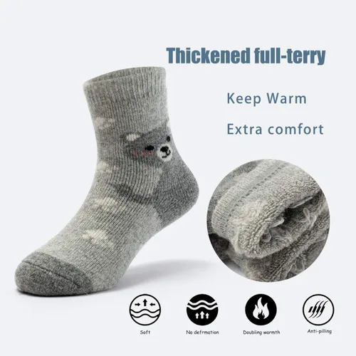 Vista 3 de Zestonie Calcetines de lana para niños, calcetines cálidos de invierno para niños, calcetines térmicos de cuarto de dibujos animados para niños, 6