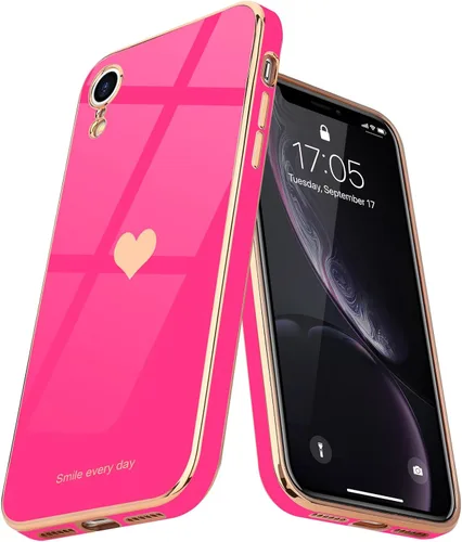 Vista 15 de Teageo Funda compatible con iPhone Xr para mujeres niñas lindo corazón de amor lujoso brillante chapado cubierta trasera suave protección completa