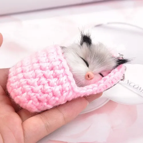 Vista 6 de Llavero de felpa con colgante para gato, pantuflas, llavero de gato dormido, adorno de gatito, accesorios de llave, colgante para mujeres y niñas