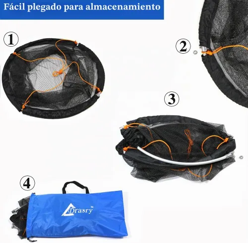 Vista 5 de Drasry Foldable Bridge and Pier Fishing Net Landing Net High Load-Bearing Aluminum Ring Drop Net for Saltwater Freshwater Pier Fishing Baskets Net
