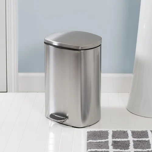 Vista 2 de Honey Can Do TRS-09328 - Bote de basura rectangular de acero inoxidable con tapa, 12 litros, color plateado