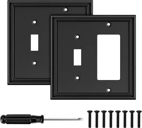 Vista 7 de Placa Decorativa Moderna Negra para Interruptor de Luz, Cubiertas de Tomacorriente Decorativas, Placas de Interruptor Basculante, Material de Fibra