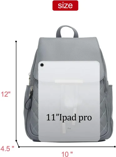 Vista 6 de KKXIU Mochila acolchada de cuero de moda para mujeres, adolescentes, niñas, damas, bolsas de viaje, Gris