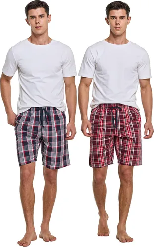 Vista 5 de Pantalones cortos tejidos de popelín 100% algodón a cuadros de los hombres