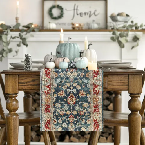 Vista 2 de Artoid Mode Camino de mesa estilo bohemio rojo, decoración mágica rústica de granja para cocina y comedor de otoño para decoración de fiesta