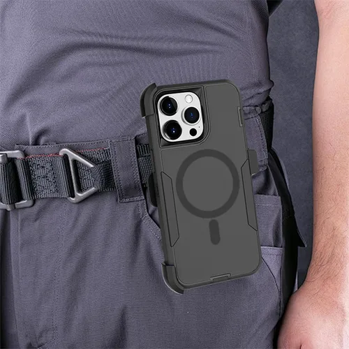 Vista 4 de Funda diseñada para iPhone 16 Pro, magnética, doble protección, resistente y duradera, compatible con MagSafe, clip trasero desmontable, a prueba